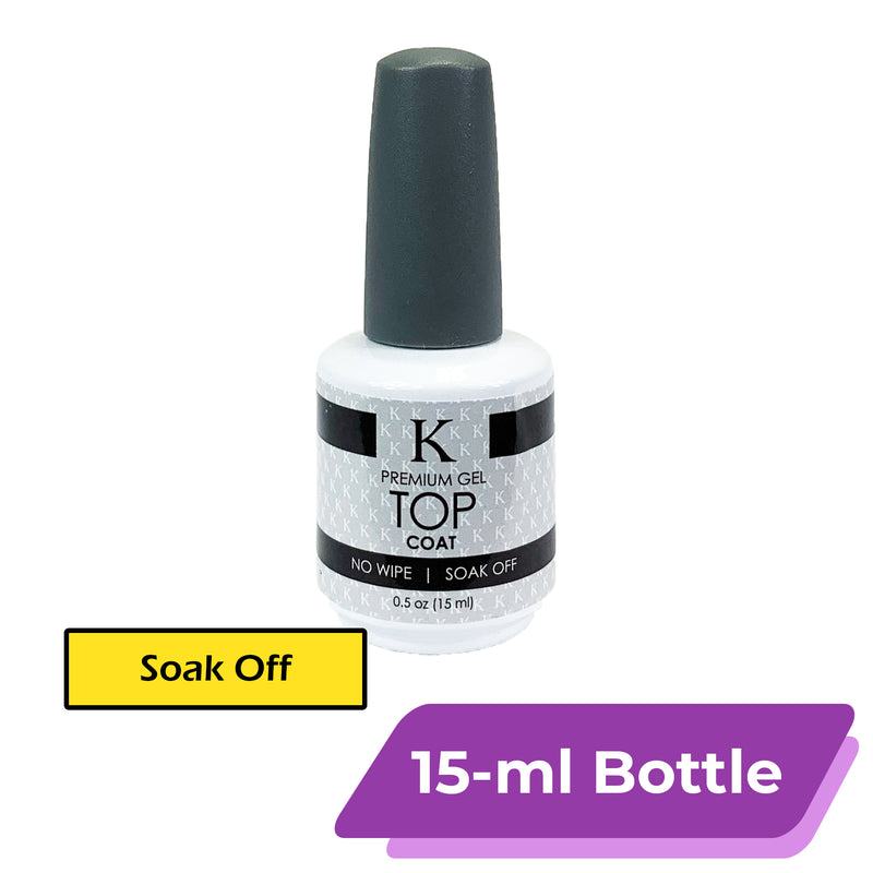 K Premium Gel Top Coat | No Wipe, Soak Off [15-ml Bottle]