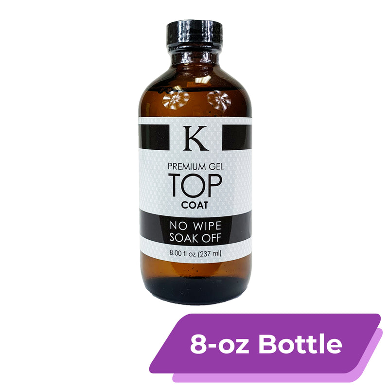 K Premium Gel Top Coat | No Wipe, Soak Off [8-oz Bottle]