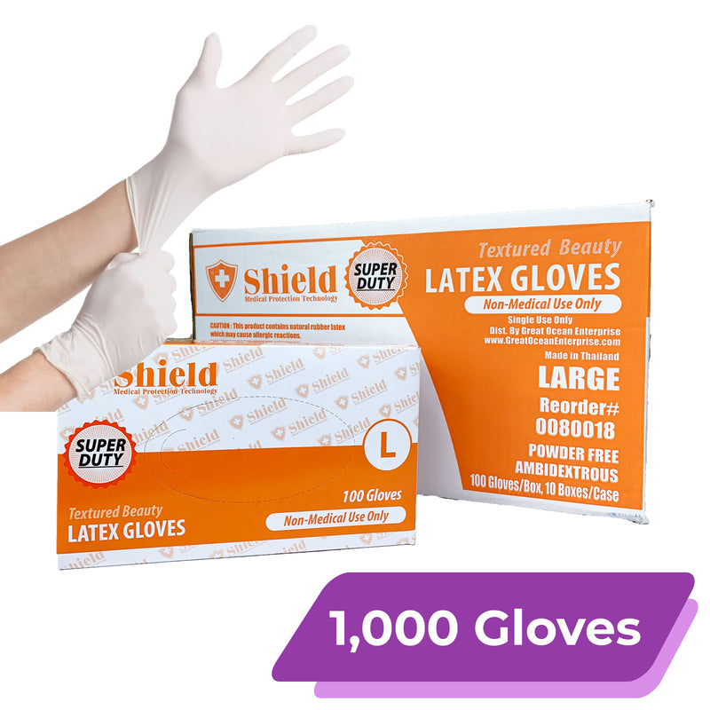 Shield Latex Gloves, Powder-Free | Size: L (1,000 PCS)